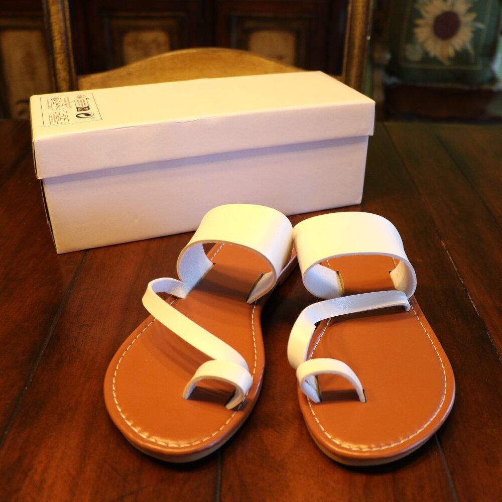 MUST GO! - New in Box White Summer Sandals Flats - US 8.5 / EU 39
